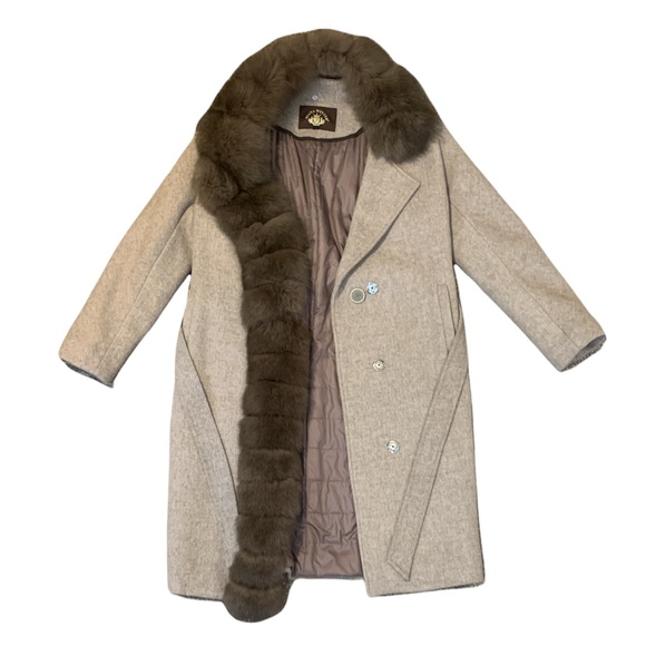 Diana Winter Woodland & Natural Fur Asymmetrical Belted Coat - Picture 2 of 6